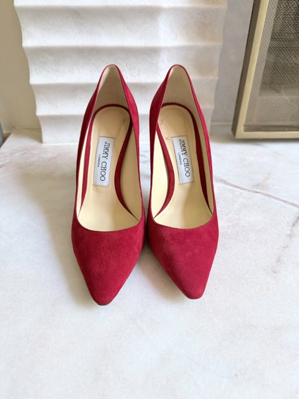 Jimmy Choo Romy 100 Red Suede Pumps - Picture 8 of 14